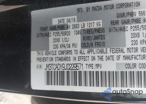 2018 Mazda Cx-9 Grand Touring from USA, damaged, VIN JM3TCADY9J0229571